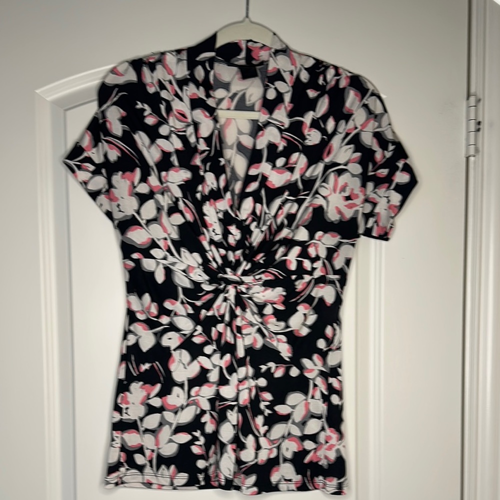 INC International Concepts Pink Ruched Blouse with Short Sleeves